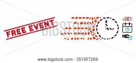 Distressed Red Stamp Seal With Free Event Text Inside Double Parallel Lines, And Mosaic Speed Time I