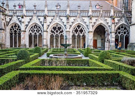 Utrecht, Netherlands - January 06, 2020. Pandhof Garden Of The Dom Church Is One Of Holland Most Bea