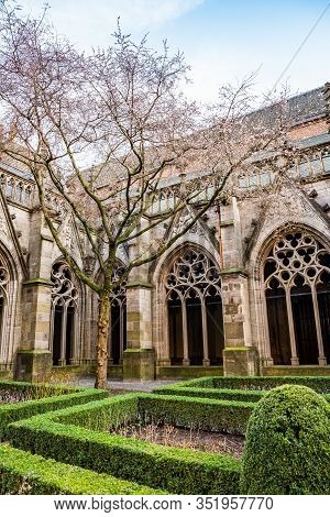 Utrecht, Netherlands - January 06, 2020. Pandhof Garden Of The Dom Church Is One Of Holland Most Bea