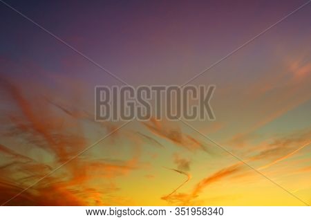 Biautiful Background With Colorful Sunset Sky With Few Clouds For Wallpaper.