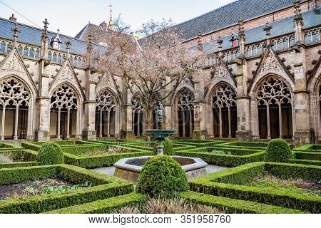 Utrecht, Netherlands - January 06, 2020. Pandhof Garden Of The Dom Church Is One Of Holland Most Bea