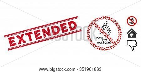 Grunge Red Stamp Watermark With Extended Phrase Between Double Parallel Lines, And Mosaic No Microsc