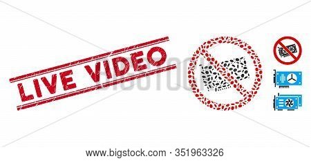 Grunge Red Stamp Seal With Live Video Caption Inside Double Parallel Lines, And Mosaic No Videocard 