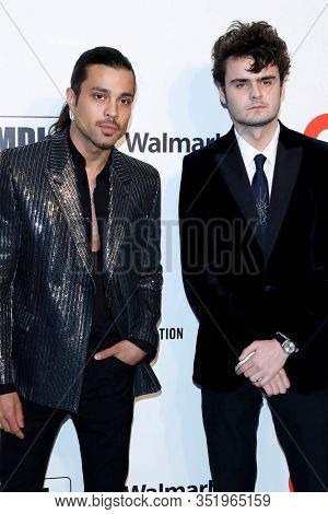LOS ANGELES - FEB 9:  Andrewi GIllott, Duke Nicholson at the 28th Elton John Aids Foundation Viewing Party at the West Hollywood Park on February 9, 2020 in West Hollywood, CA