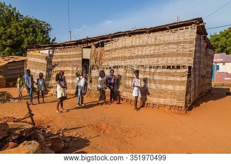 Bissau, Guinea-Bissau - January 5, 2020: group of African Kids at school, in rural Guinea-Bissau