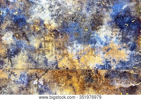 Porcelain Tiles With Blue, Yellow And White Spots. Background And Texture Of Colored Porcelain Stone