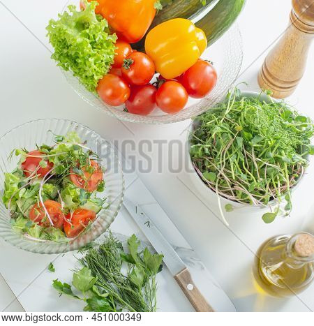 The Healthy Vegetarian Salad On White Table