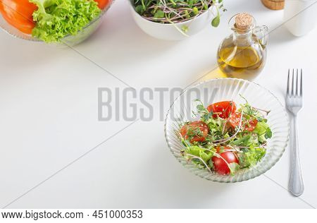 The Healthy Vegetarian Salad On White Table