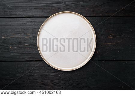 Empty Ceramic Plate Set With Copy Space For Text Or Food With Copy Space For Text Or Food, Top View 