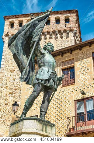 Statue Tribute To The Castilian Nobleman Juan Bravo In A Central Square Of The City Of Segovia, Spai