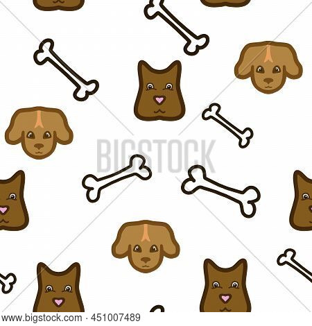Seamless Pattern With Different Funny Isolated Dogs And Bones For Wrapping Papper, Fabric And Packag
