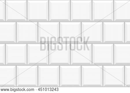 White Square Tile Seamless Pattern. Ceramic Or Stone Brick Background. Kitchen Backsplash Or Bathroo