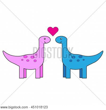 Beautiful Flat Illustration With Love Dinosaurs Heart. Romantic Background. Vector Illustration. Sto