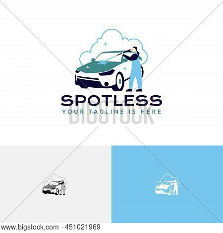 Man Clean Car Wash Carwash Spotless Auto Service Logo