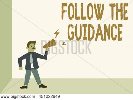 Inspiration Showing Sign Follow The Guidance. Business Idea Controlling A Course Of Projectile By Bu