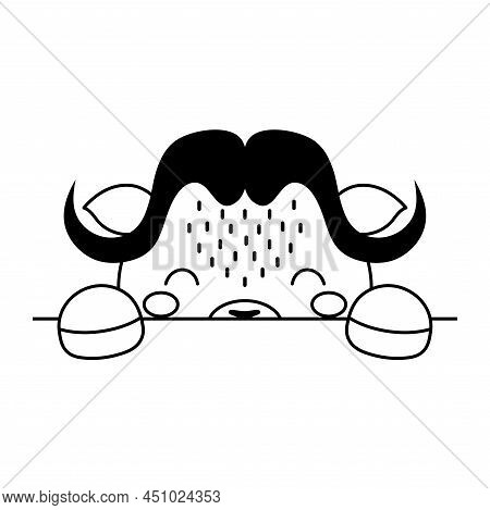 Cartoon Musk Ox Face In Scandinavian Style. Cute Animal For Kids T-shirts, Wear, Nursery Decoration,