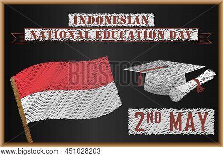 Indonesian National Education Day On Blackboard Banner Poster Flyer For 2nd May Celebration Hari Pen