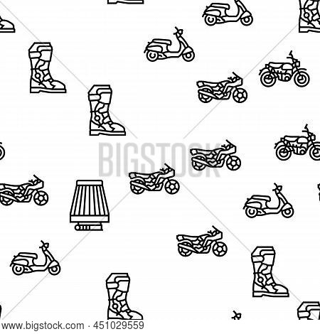 Motorcycle Bike Transport Types Vector Seamless Pattern Thin Line Illustration