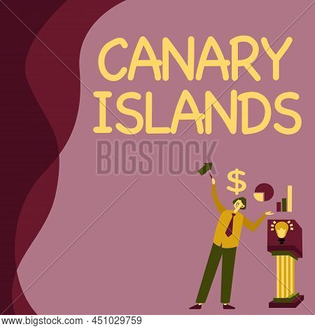 Handwriting Text Canary Islands. Word Written On A Group Of Mountainous Islands In The Atlantic Ocea