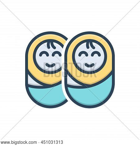 Color Illustration Icon For Twin Dual Double Baby Duplicate Twain Dyad Coequal Common Equal Kid Newb