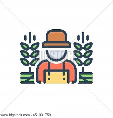 Color Illustration Icon For Rural Country-man Predial Crops Prolificacy Field Agricultural Farming A