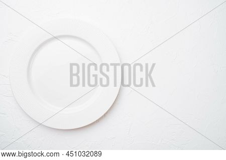 Ceramic Empty White Plate Set With Copy Space For Text Or Food With Copy Space For Text Or Food, Top