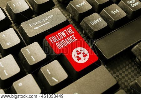Sign Displaying Follow The Guidance. Word Written On Controlling A Course Of Projectile By Builtin M