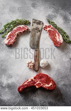 Various Beef Delmonico Steak Or Ribeye Steak, Bone-in,  With Chuck Eye Roll  Cut With The Meat Ameri