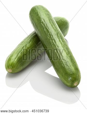 Two Mini Cucumbers(cretan Product) Isolated On A White Background