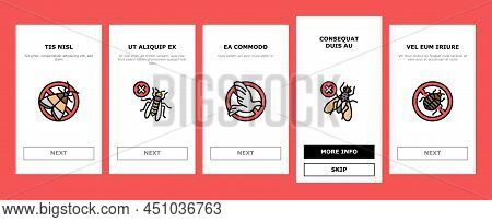 Pest Control Service Treatment Onboarding Mobile App Page Screen Vector. Woodworm Spider, Ant And Ra