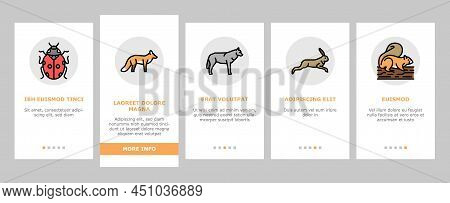 Wild Animals, Bugs And Birds Onboarding Mobile App Page Screen Vector. Alligator Reptile And Cobra S