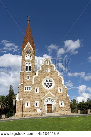 12 February 2022 - Windhoek, Namibia :landmark Building Of Christus Kirche, Or Christ Church In Wind