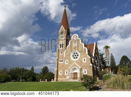 12 February 2022 - Windhoek, Namibia :landmark Building Of Christus Kirche, Or Christ Church In Wind