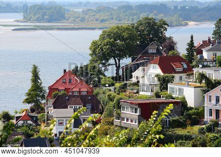 Blankenese, Suburb Of Villas In Hamburg, Germany. View With Elbe River. District Of Altona.