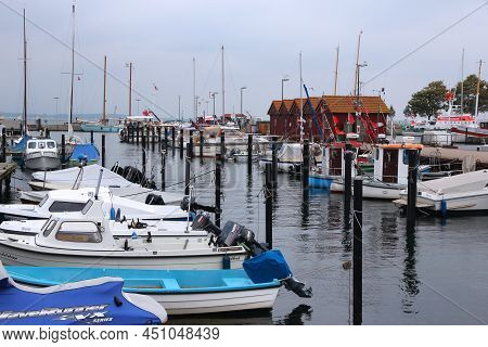 Laboe, Germany - August 30, 2014: Marina And Harbor In Laboe, A Baltic Sea Coast Resort In Schleswig