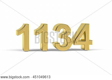 Golden 3d Number 1134 - Year 1134 Isolated On White Background - 3d Render