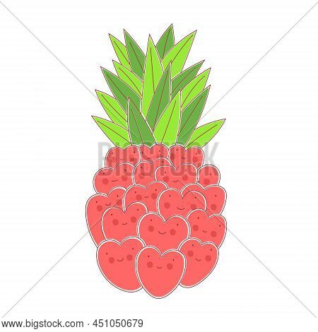 Pineapple Is A Tropical Sweet Summer Fruit, Vector Graphic Icon. Yellow Pineapple With Green Leaves.