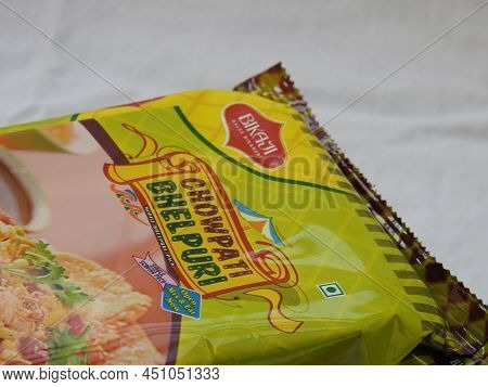 Closeup Of Bikaji Chowpati Bhelpuri Pack Isolated On White Background