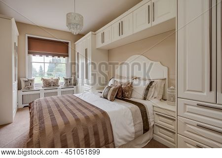 Ridgewell, Essex - May 11 2016: Furnished Bedroom Wihin Renovated Former Victorian Rectory With Rang