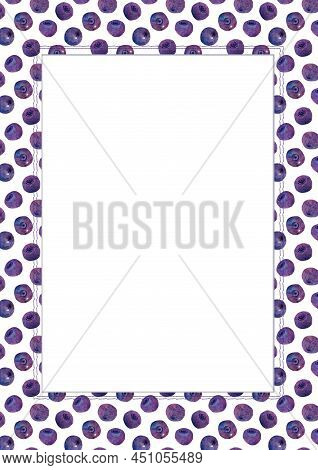 Hand-painted Watercolor Papercut Blueberry Frame Border. A4 A5 International Size With Illustration 