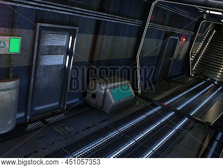 3d Rendering Of A Futuristic Sceince Fiction Corridor
