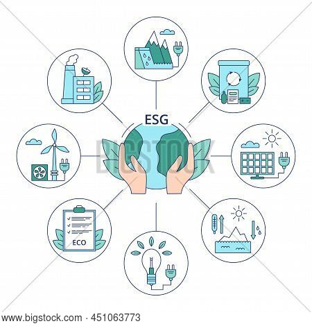 Set Icons Environmental, Esg Concept. Vector Illustration Isolated On A White Background.