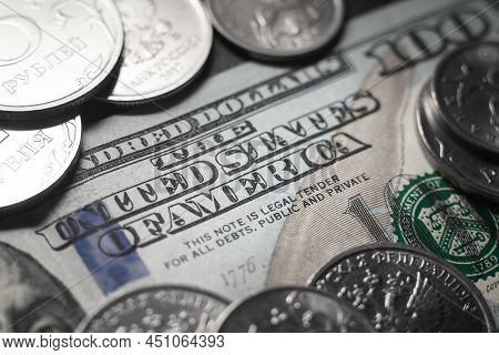 Dollars And Rubles. Economic Crisis, Decline Of The World Economy. Ruble Devaluation.