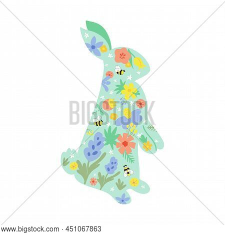 Floral Easter Bunny. Floral Rabbit. Spring Rabbit Happy Easter Rabbit Vector Illustration Isolated G