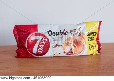Pruszcz Gdanski, Poland - March 11, 2022: 7 Days Double Super Max Croissant With Cocoa And Vanilla C