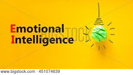Ei Emotional Intelligence Symbol. Concept Words Ei Emotional Intelligence. Green Light Bulb Icon. Be