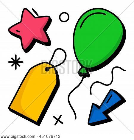 Hand-drawn Fashion Cartoon Background With Star Arrow Tag Balloon Friday Vector