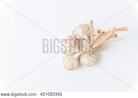 Closeup Garlic Clove And Bulb Isolated On White Background.