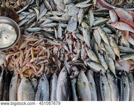 Fresh Sea Fish Are Sliced And Sold In The Fresh Market. In Thailad.