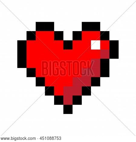 Pixel Heart For Celebration Decoration Design. Vector Red Cute Pixel Art. Love Symbol. Vector Illust